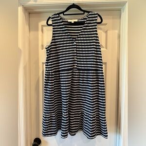 LOFT Navy and White Polka Dot Midi Dress